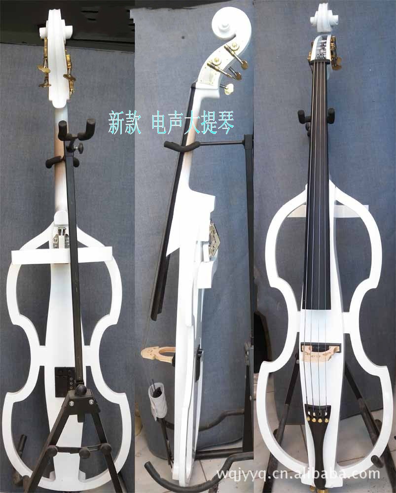 新款白色电声大提琴_电子大提琴_整体铜弦钮_支持无线接收