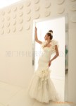 蔡美月 品牌婚纱 木棉纱荷叶 收身 包肩 高档婚纱 婚纱定做E5013