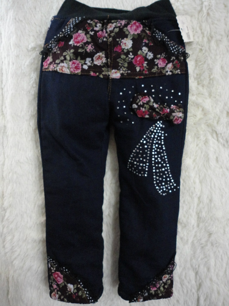 2012冬季新款女裤 加绒加厚花色烫钻牛仔童裤