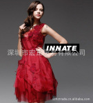 2012春夏新款 欧美欧根纱立体绣花连衣裙背心裙晚礼服新娘装