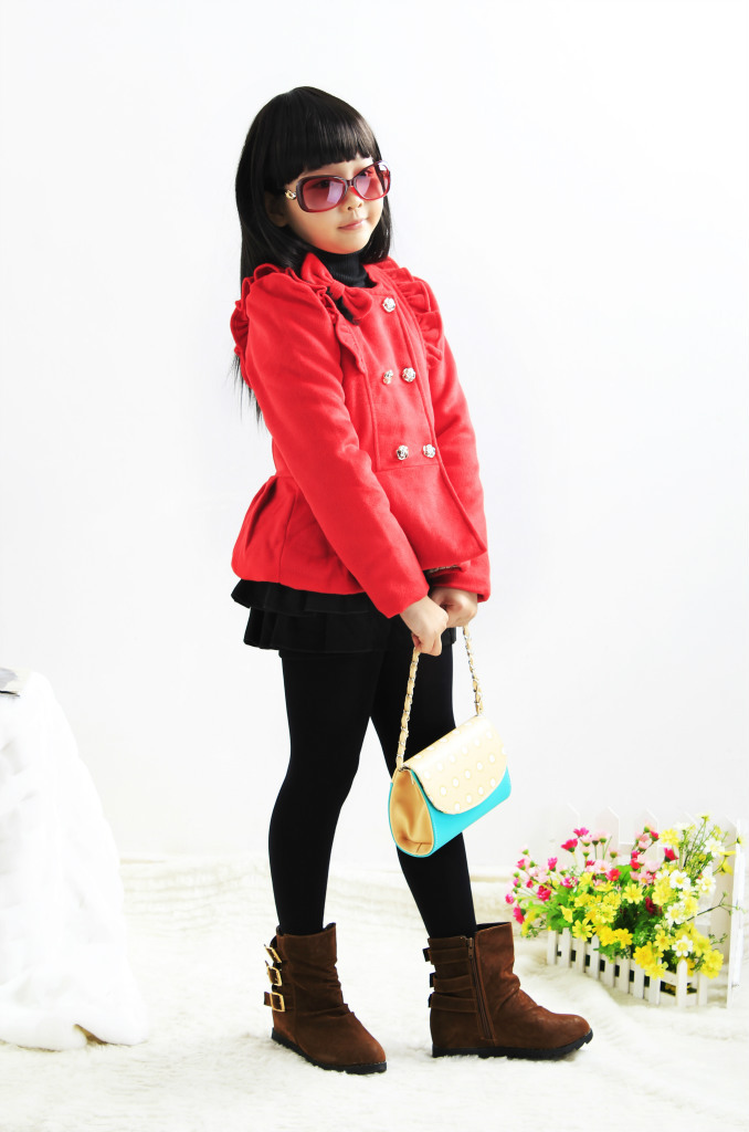 中<em>大童</em>女童<em>呢子外套</em> <em>双排扣</em>短<em>外套</em> 甜美淑女时