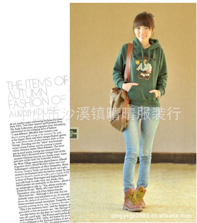 WT2012/运动休闲小熊维尼<em>女装</em>/抓绒<em>卫衣</em>帽衫