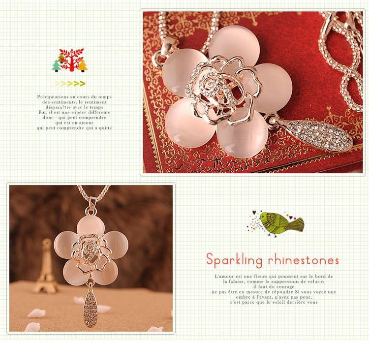 【批发 <em>韩版毛衣链</em>项链猫眼石花朵长款项链吊