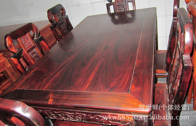 【老挝大红酸枝家具 方台餐桌7件套 红木家具