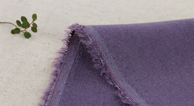 手工水洗棉麻布料 纯色亚麻料服装面料 新款紫
