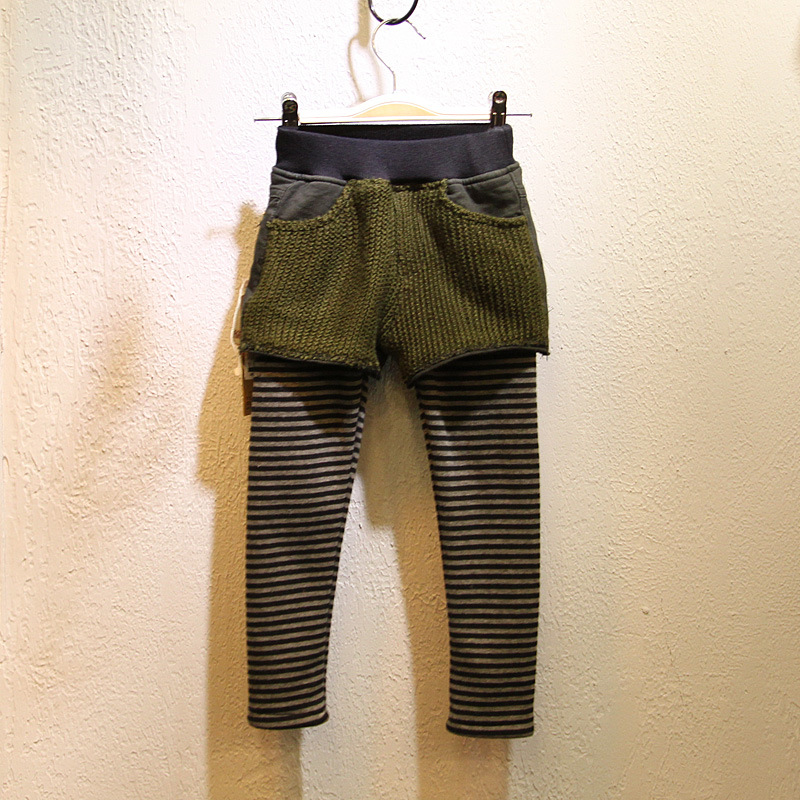 <em>韩版</em>童装冬 <em>毛线短裤</em>假2件 女<em>儿童</em>加厚条纹打