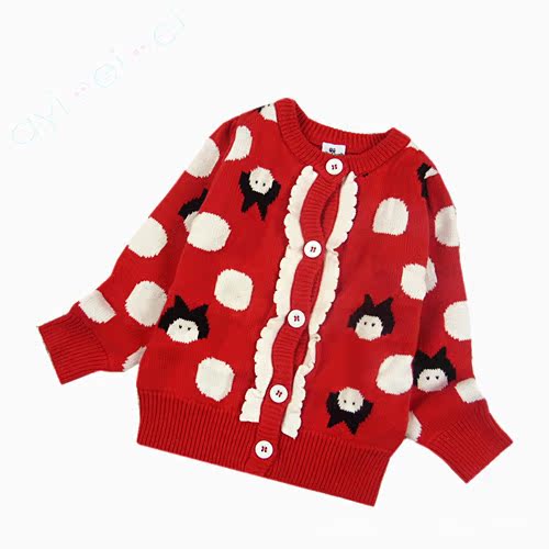 韩单allogh儿童毛衣<em>纯棉线</em>双层提花<em>开衫</em>毛衣外