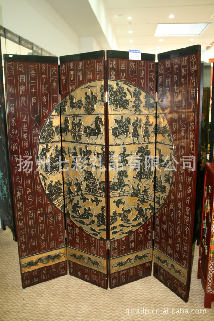 扬州漆器厂 古典家具刻漆金底仿旧《孙子兵法》装饰屏风 工艺品