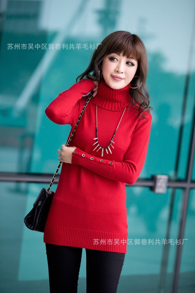 <em>女款式</em>针织衫<em>毛衣</em> 秋冬款韩版高领加厚修身中