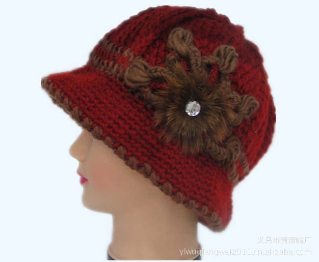 QW070 欧美中老年 <em>女帽子</em> 毛线手工编织<em>帽子</em>
