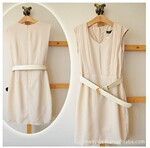 三标齐全ZARA WOMAN 正品!外贸原单欧美风高档连衣裙+腰带米白