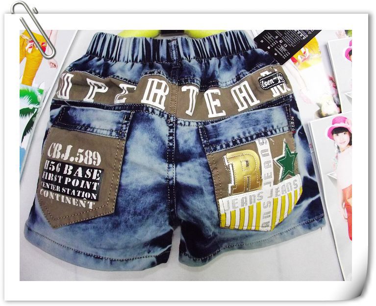 童裤批发|夏装童装牛仔中裤<em>短裤</em>批发 <em>英文</em>绣花