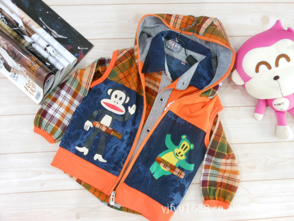 厂价直销 秋季新款 卡通男童<em>马甲两件套</em> 格子衬