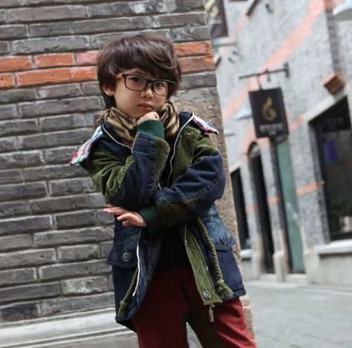 2012冬<em>新款男童</em>棉衣<em>外套</em> 带帽灯芯绒拼牛仔<em>厚</em>