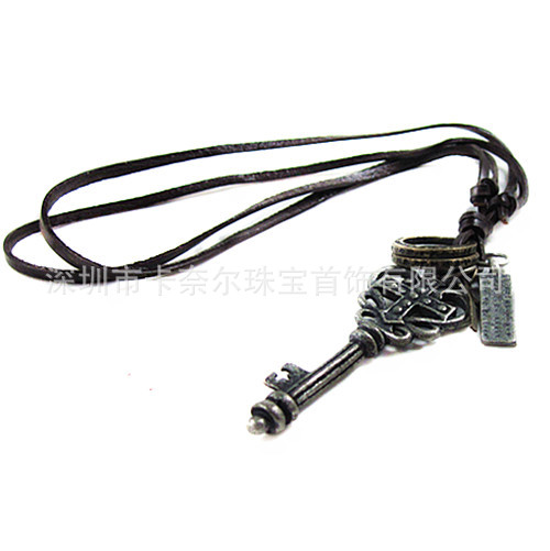PL074 <em>男生</em>饰品 <em>韩版</em>牛皮项链 <em>毛衣链</em> 深圳饰品