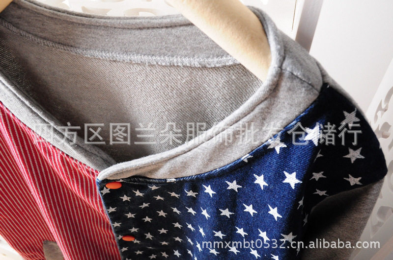日系水洗五星<em>竖条纹牛仔拼接</em>撞色开衫<em>外套</em>棒球
