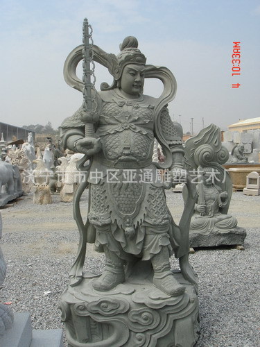 韦陀护法尊者,石雕韦陀佛像,灰绿岩韦陀护法佛