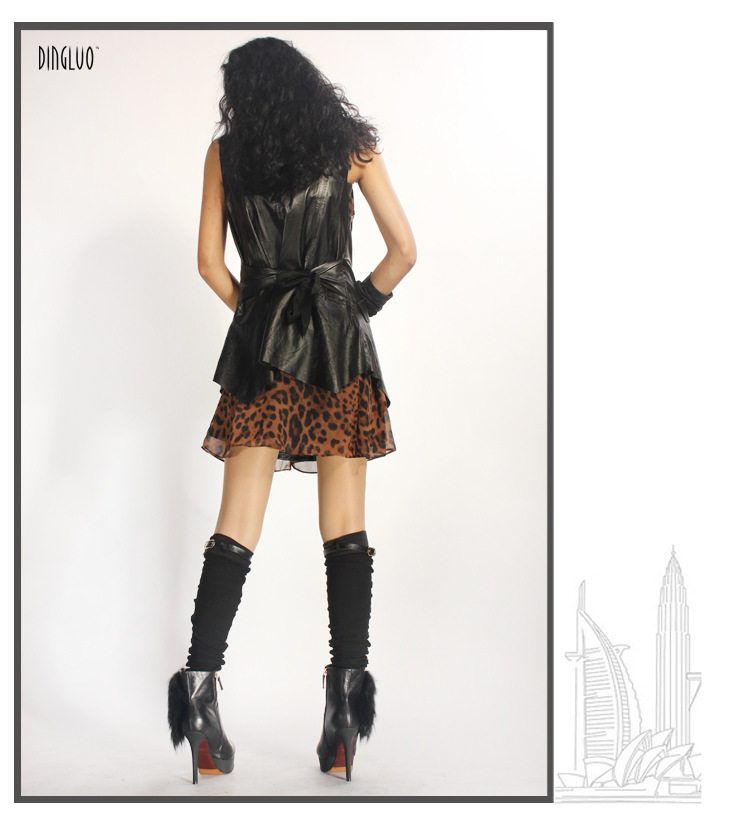 丁螺韩国代购 欧美真皮皮衣<em>女装</em> 毛领<em>皮马甲</em> 修