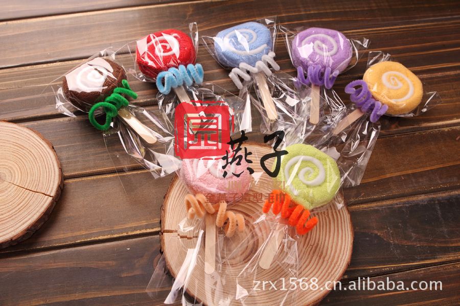 供应GS69七彩棒棒糖造型毛巾|儿童创意小礼品