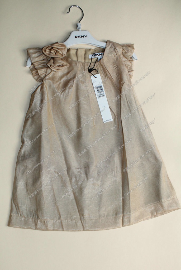 <em>DKNY/ 女童</em>高档丝质柔滑飞袖两色娃娃裙 童群