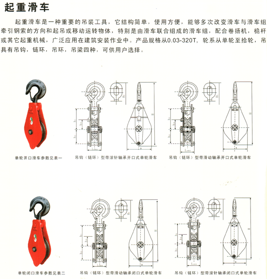 5t,1t,2t,3t,5t,8t,10t吊钩型单轮滑车