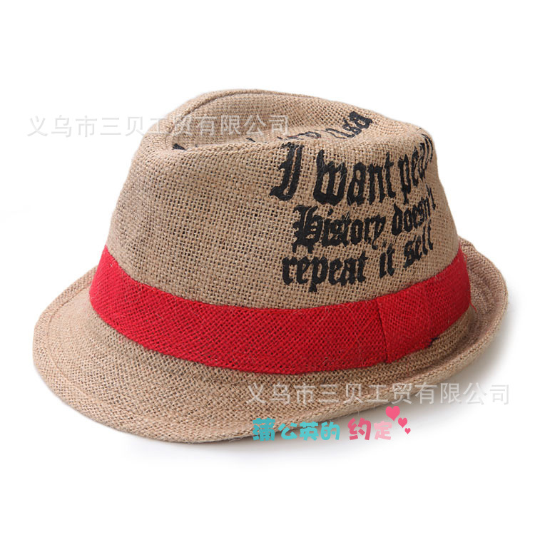 批发采购帽子-剑麻礼帽 爵士帽 英文印花批发采