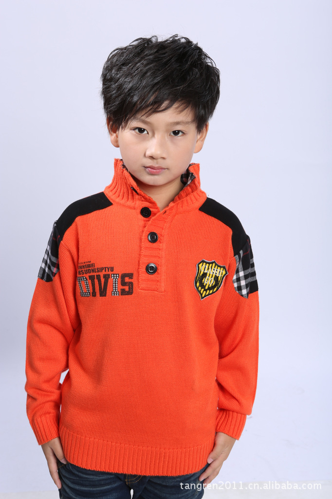 韩版新款<em>儿童毛衣</em> 秋冬季<em>男童黑</em>肩钮扣领针织