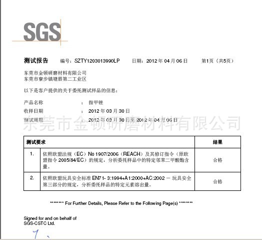 SGS檢測報告