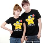 B4060#大量批发休闲实拍短袖情侣装五角星笑脸T恤 单件价!