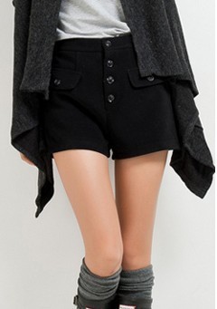 2012<em>秋冬</em>新款<em>女式毛呢短裤</em> HM多扣高腰<em>毛呢</em>短