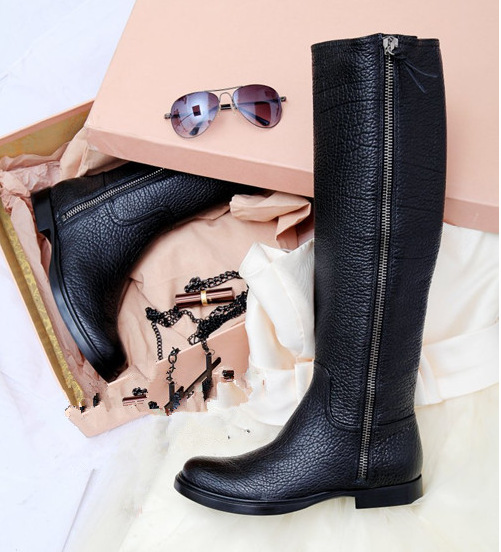 欧美新款大牌时尚<em>MIUMIU女靴</em> 荔枝纹 牛皮靴 