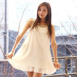 2012夏装新款 气质简约蝴蝶结 淑女圆领飘逸大摆雪纺背心裙*3971