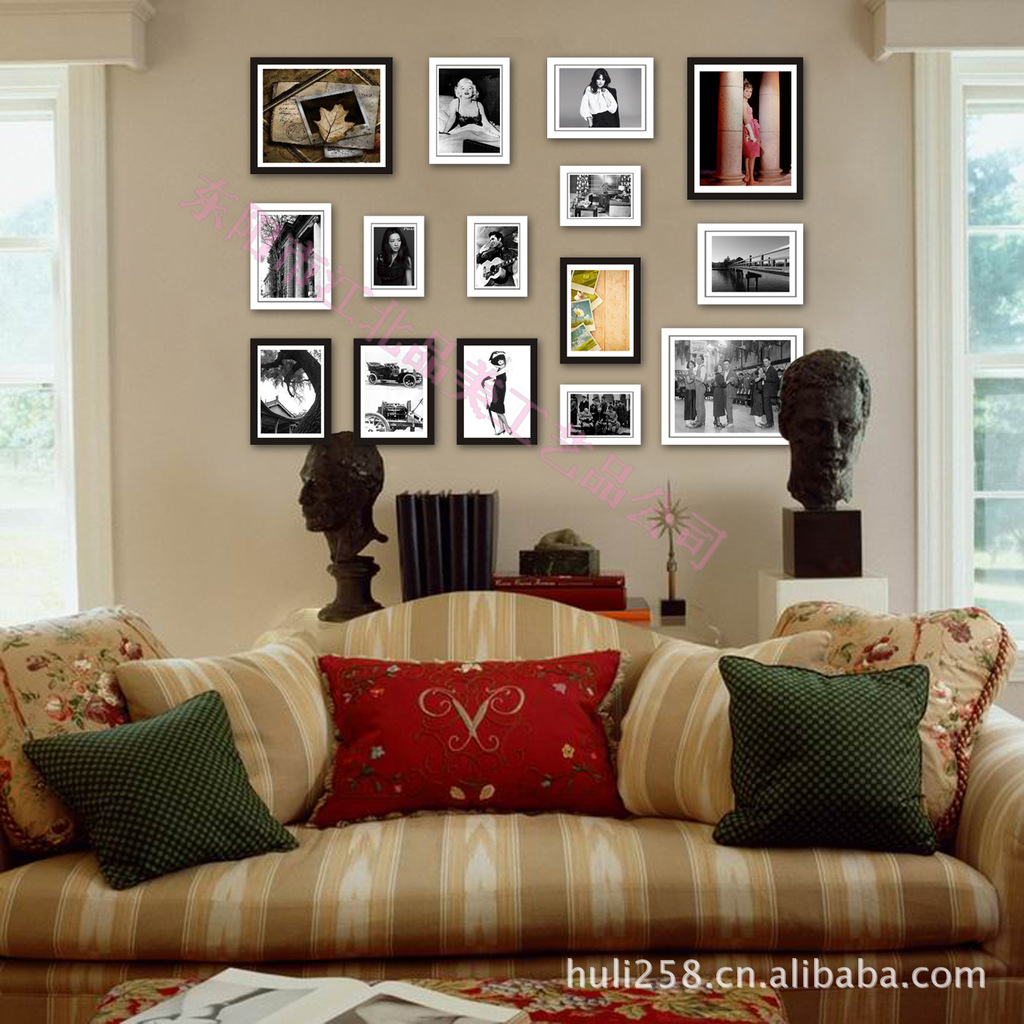 典雅简约 唯美5框实木<em>照片墙</em> <em>照片墙批发</em> 简单