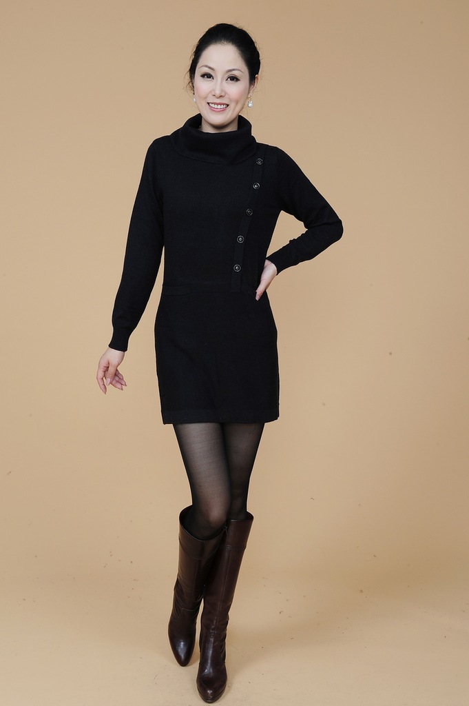 【羊毛衫加厚高领毛衣长打衫羊绒宽松加大码中