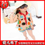 2012夏款 韩版甜美 彩色波点金属扣裙摆女童雪纺娃娃衫 童装批发