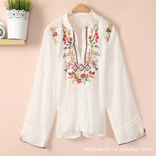 【美国正品代购】Johnny女款真丝绣花衬衣精致绣花衬衫/订做款