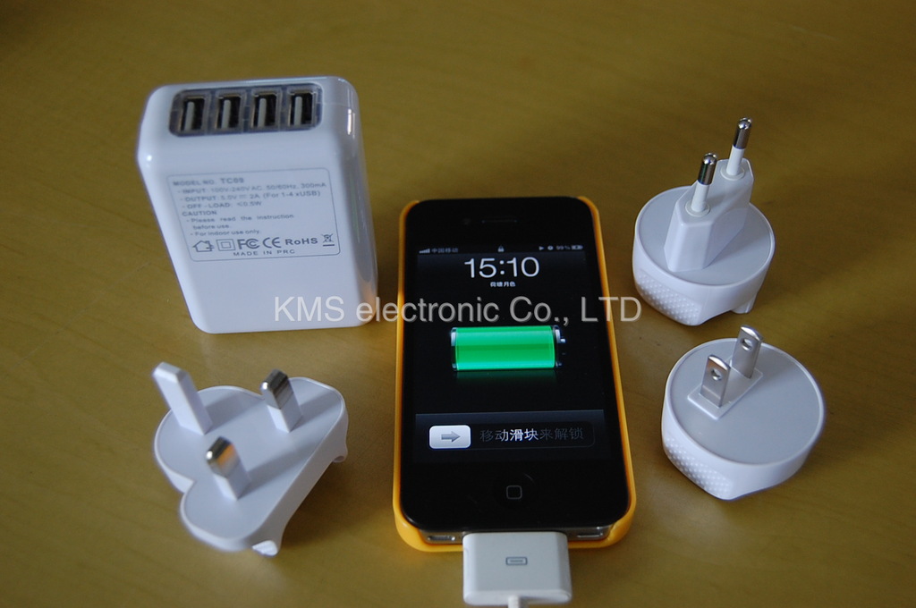 【4USB商务旅行充电器 苹果HTC三星4USB充电器小米4USB座充三星家充】价格,厂家,图片,手机充电器,KMS electronic Co., LTD-马可波罗网