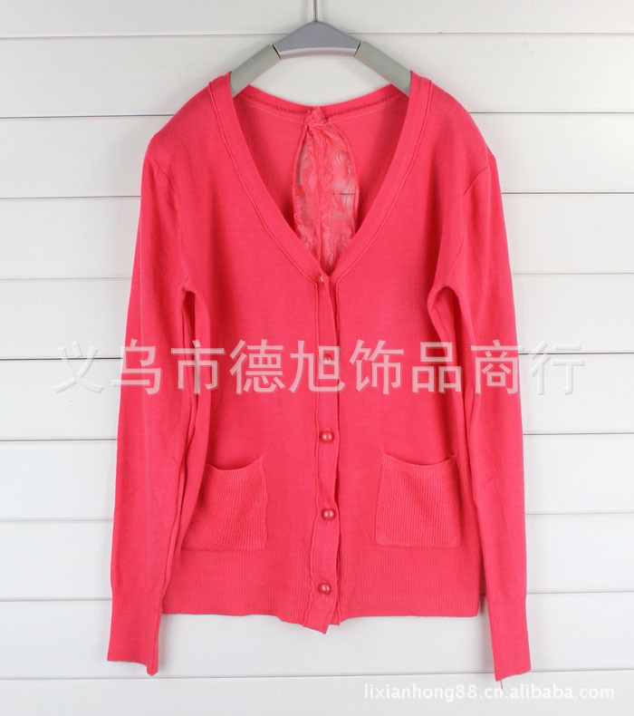 【2012秋冬新款后背蕾丝花边宽松大码<em>开衫毛</em>