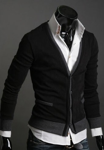 假口袋拉链<em>男士</em>进口<em>羊毛绒毛衣</em>外套 开衫 黑色