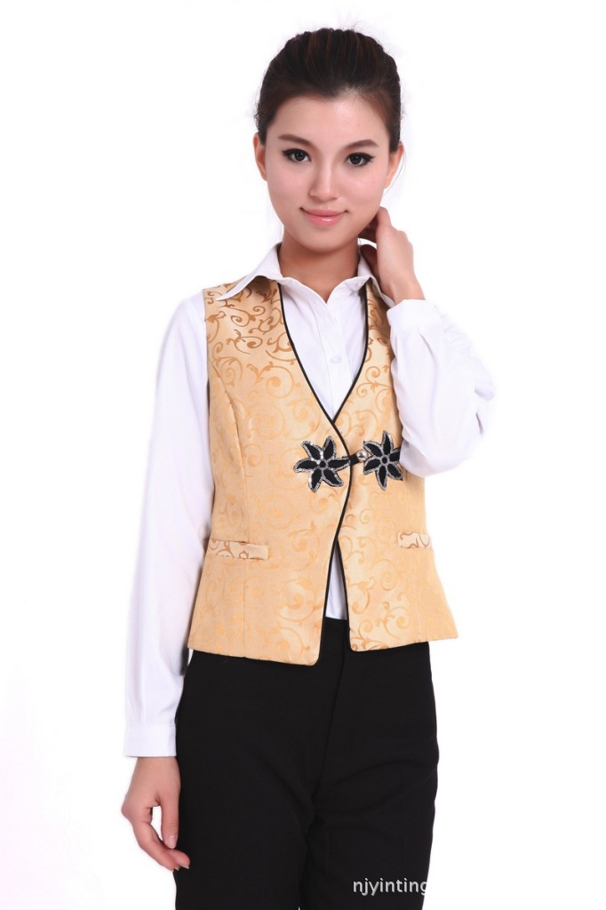 酒店 酒吧 女服务员 黄色提花 工作服图片,酒店