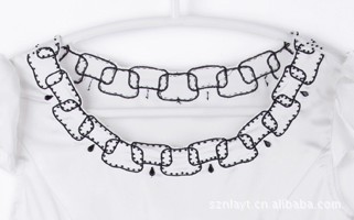 【批发黑白色时尚简单机绣花雪纺花】