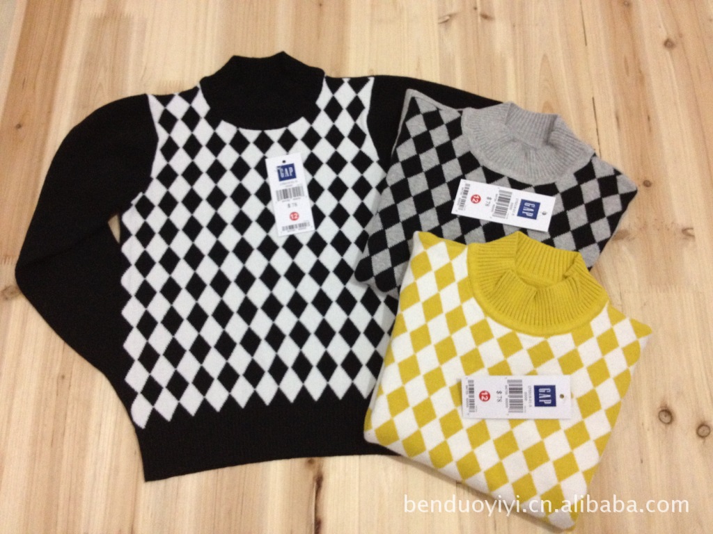 AP全棉线 菱形图案 菱格 男童<em>低领针织毛衣</em> 童