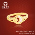 恒星珠宝千足金锆石星月戒指活口直径批发J0697