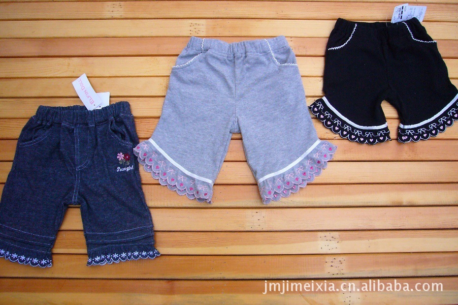 【童装批发 西松屋<em>原单</em>花边<em>刺绣</em> 女童<em>短裤</em> 七分
