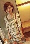 【梦妆】393 手工镂空 图腾钩花 圆领中长款 修身中袖长袖蕾丝衫