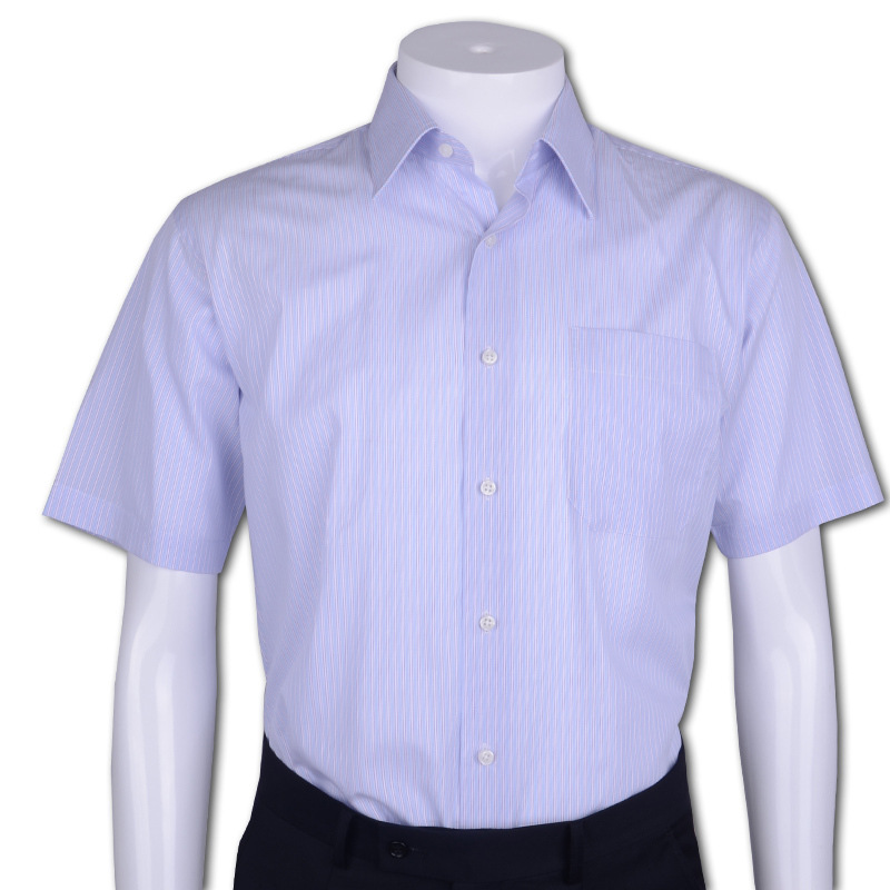 AOKEN专柜正品色织定染纯棉高支纱精梳棉超舒适蓝紫条男半袖衬衫