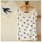 ZARA WOMAN 正品!日本原单2012夏季新款小飞燕印花纯棉T恤白