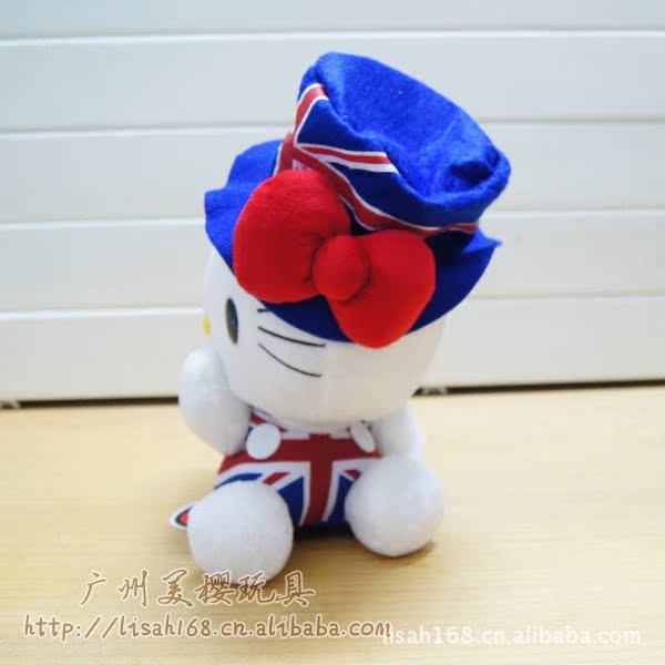 hello kitty 英伦戴帽米字旗 kt猫毛绒公仔