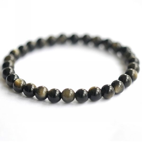 【年安水晶 天然金曜石手链 招财辟邪转运 黑曜