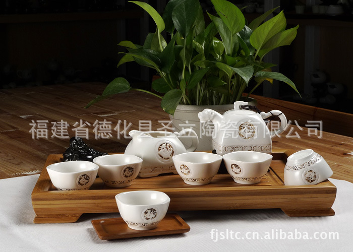 厂家直销 手工茶具 古龙茶壶 月白镂彩 定窑茶具